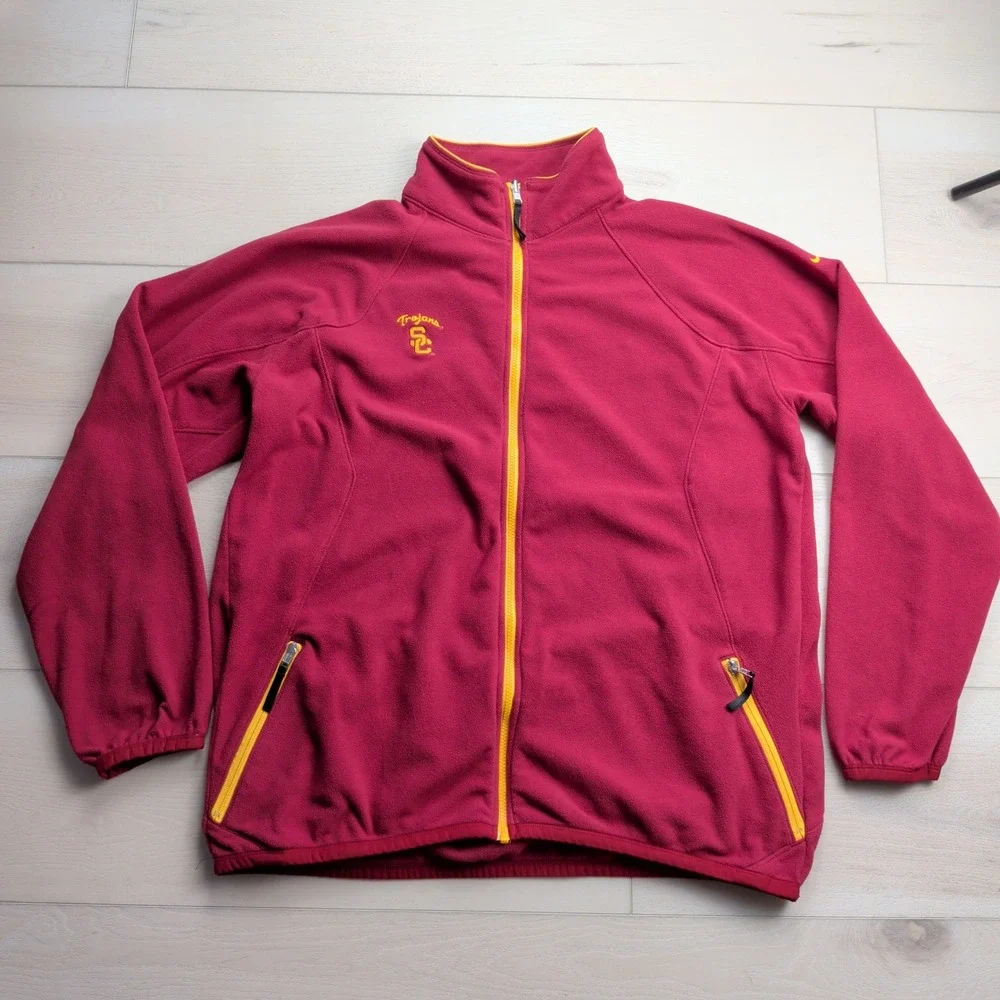 Vintage Nike Team USC Trojans Fleece Jacket Men XXL Red Full Zip Fit Therma